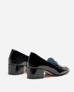 Twiggy Loafer Heel Soft Patent Black - Frances Valentine